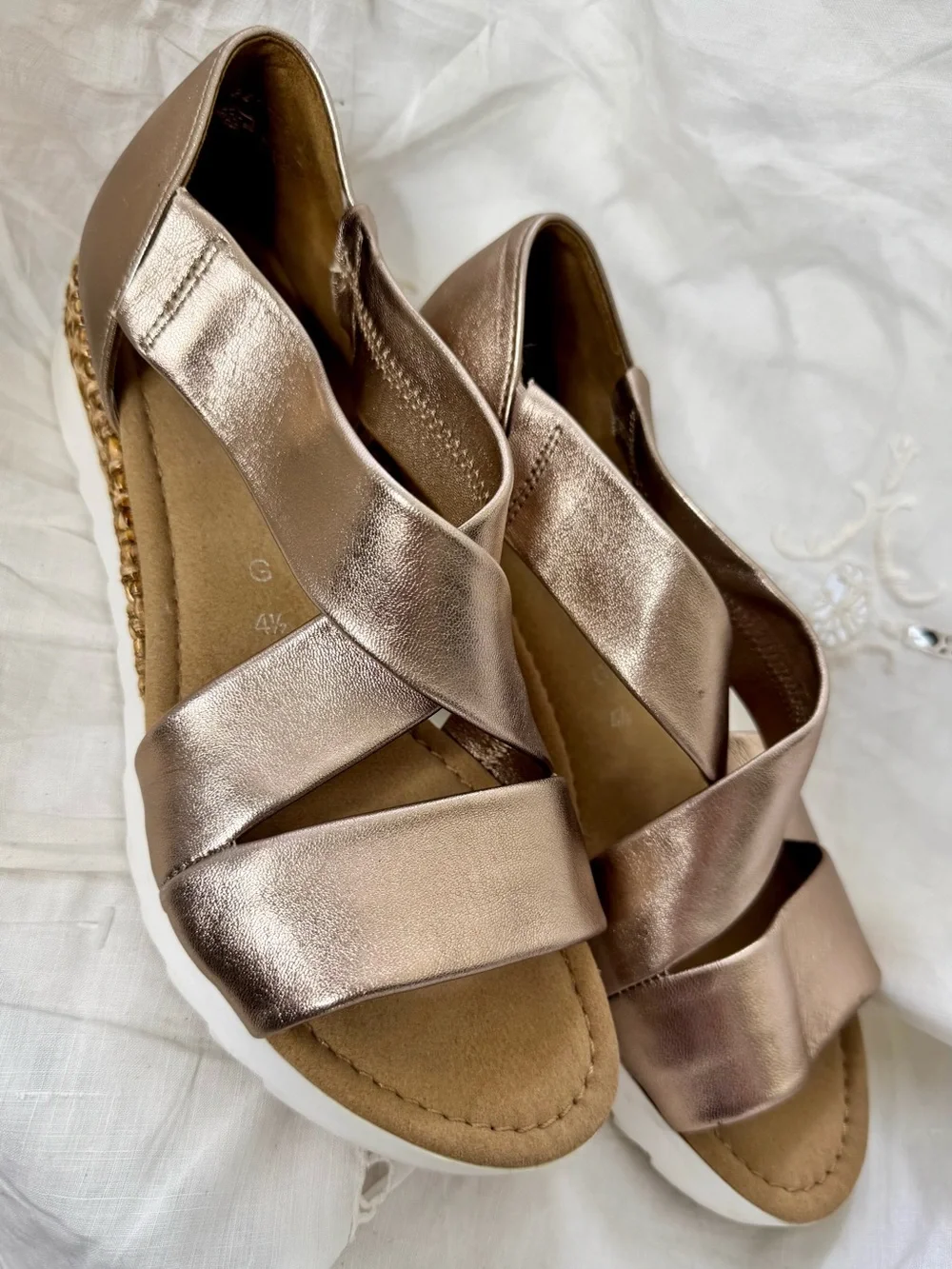 Gabor Promise Metallic Rose Gold Crisscross Sandals